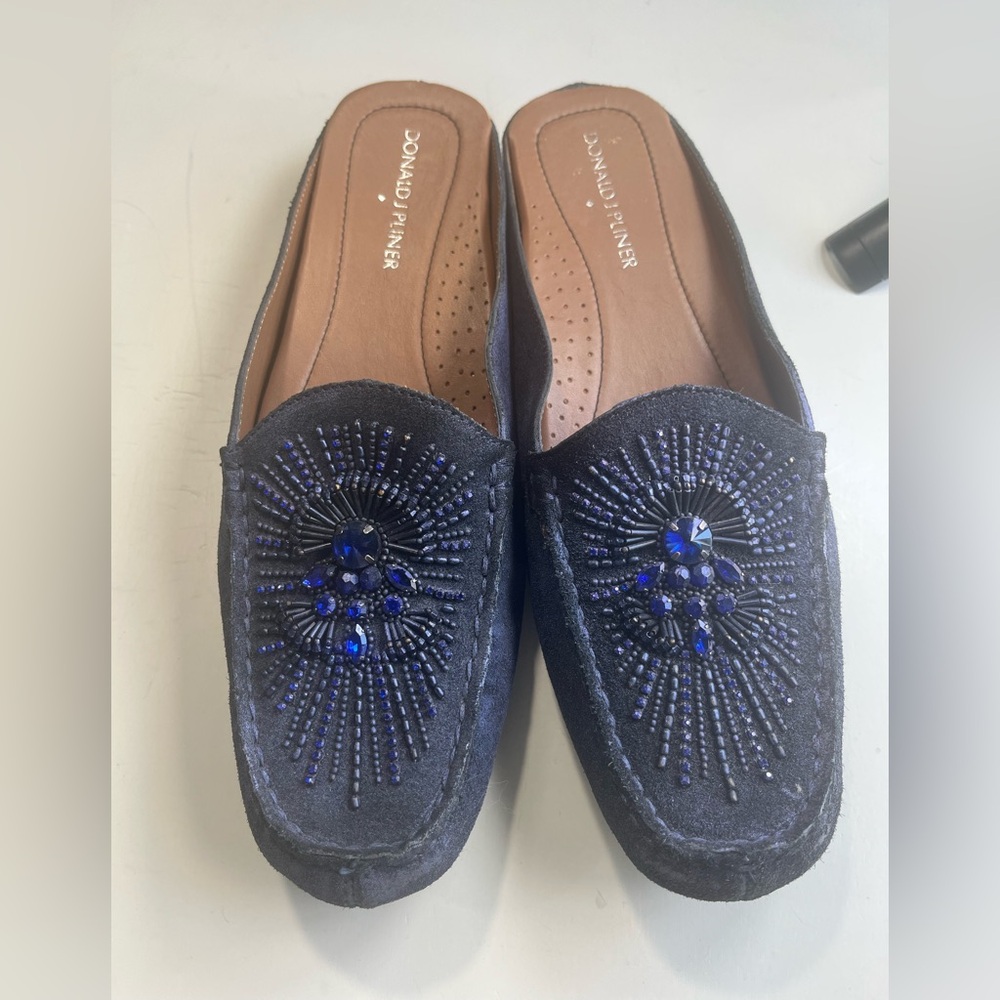 Donald J. Pliner Navy Beaded Slip-On Loafers